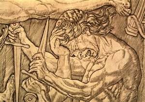 A Batalha dos Dez Nus, detalhe de homens lutando com punhais, c.1470-75 (caneta e tinta sobre papel) (ver também 57536) de Antonio Pollaiuolo