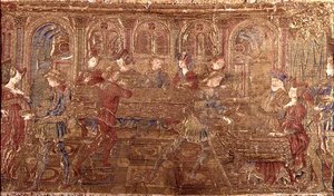 A Convicção de Herodes, tapeçaria retratando cenas da vida do santo (têxtil) de Antonio Pollaiuolo