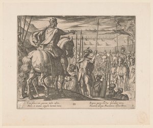 Alexandre, o Grande, instrui os soldados macedônios Os feitos de Alexandre, o Grande (título da série) Alexandri magni praecipvae res gestae (título da série) de Antonio Tempesta