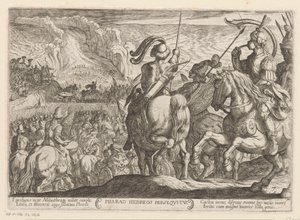 Os egípcios perseguem os israelitas através do Mar Vermelho Faraó Hebreos persequitur (título no objeto) Cenas de batalha do Antigo Testamento (título da série) de Antonio Tempesta