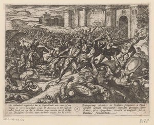Os romanos são derrotados pelas tropas holandesas em Bonn As Guerras Batavas contra os Romanos (título da série) Batavorum cum Romanis Bellum (título da série) de Antonio Tempesta
