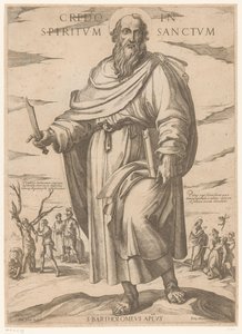 Santo: Bartolomeu
Credo in spiritum sanctum (título sobre o objecto)
Cristo, Maria e os Apóstolos (título da série) de Antonio Tempesta