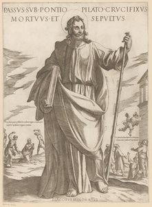 De heilige Jakobus de Mindere Sofrendo sob Pôncio Pilatos, crucificado, morto e sepultado (título do objeto) Cristo, Maria en de apóstolo (título da série) de Antonio Tempesta
