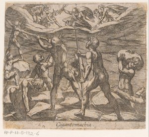 Os gigantes tentam atacar o Olimpo
Gigantomachia (título sobre o objecto)
Metamorfoseon sive transformationum (título da série)
Metamorfoses de Ovid (título da série) de Antonio Tempesta
