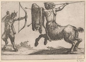 Um centauro atacando um sátiro Animais de luta (título da série) de Antonio Tempesta