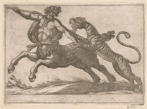 Um tigre lutando contra um centauro Animais de luta (título da série) de Antonio Tempesta