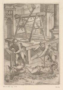 Tortura com óleo fervente Torturas sofridas por mártires cristãos (título da série) Varia tormentorum et supplicioru rawlium (...) (título da série)