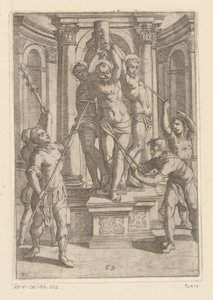 Tortura com paus afiados
Tortura sofrida pelos mártires cristãos (título da série)
Varia tormentorum et supplicioru crudelium (...) (título da série) de Antonio Tempesta