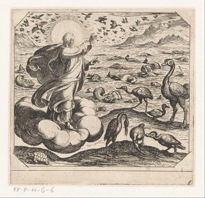 Deus cria os pássaros e os peixes Criação (título da série) de Antonio Tempesta