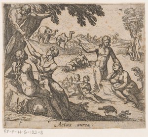 A Idade de Ouro
Aetas aurea (título sobre o objecto)
Metamorfoseon sive transformationum (título da série)
Metamorfoses de Ovid (título da série) de Antonio Tempesta