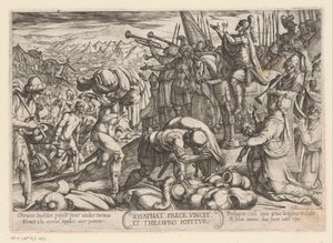 Josafá agradece a Deus pela sua vitória
Iosaphat prece vincit et thesauris potitur (título sobre o objecto)
Cenas de batalha do Antigo Testamento (título da série) de Antonio Tempesta