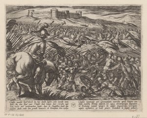 Julius Civilis inunda o país com diques As Guerras Batavas contra os Romanos (título da série) Batavorum cum Romanis Bellum (título da série) de Antonio Tempesta