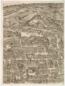 Plano da Cidade de Roma. Parte 3 com a Santa Maria Maggiore, o Panteão e o Trajano..., 1645. de Antonio Tempesta