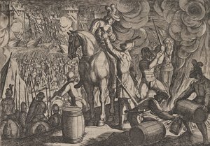 Gravura 13: Ataque à Fortaleza Romana à Noite, de A Guerra dos Romanos Contra os Ba..., 1611. de Antonio Tempesta