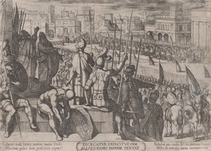 Gravura 20: Eliseu levando o exército sírio cego ao rei de Israel, de..., c. 1590-ca. 1610. de Antonio Tempesta