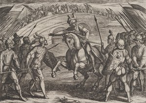 Gravura 22: Civilis separa tropas alemãs e holandesas, de A Guerra dos Romanos Contra o..., 1611.