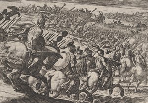 Gravura 25: O Comandante Romano Cerialis Ataca Perto de Trier, de A Guerra dos Romanos Agai..., 1611. de Antonio Tempesta