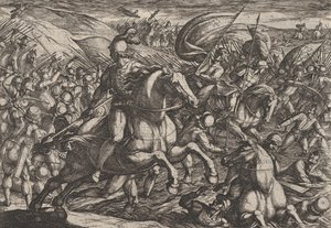 Gravura 30: Cerialis Conduzindo os Holandeses no Reno, de A Guerra dos Romanos Contra o..., 1611. de Antonio Tempesta