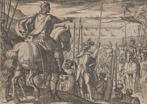 Placa 3: Alexandre instruindo seus soldados, de Os feitos de Alexandre, o Grande, 1608. de Antonio Tempesta
