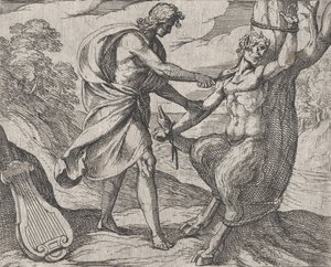 Placa 58: Apollo matando Marsyas Marsyas conquistado por Apollo é escoriado, de Ovídio 