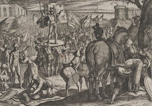 Gravura 5: Bruno Nomeado Líder dos Caninefates, de A Guerra dos Romanos Contra o..., 1611. de Antonio Tempesta