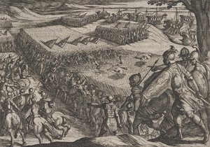 Gravura 6: Romanos Derrotados Perto do Reno, de A Guerra dos Romanos Contra os Batavos..., 1611. de Antonio Tempesta
