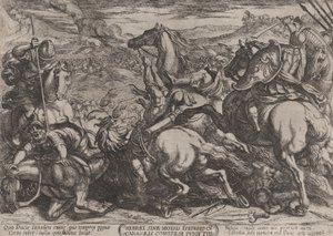 Gravura 6: Os israelitas derrotados pelos cananeus por terem desobedecido a Moisés..., c. 1590-ca. 1610.