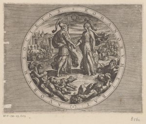 Ciganos e Batávia apertam as mãos
Romanorum et Batavorum societas (título sobre o objecto)
As guerras Batavianas contra os Romanos (título da série)
Batavorum cum Romanis Bellum (título da série) de Antonio Tempesta