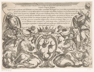 Estampa de título com dedicação e brasão de Cosimo II de
