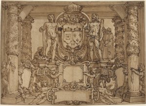 Um projeto de parede arquitetônica em homenagem a Henrique IV, o Hércules gaulês de Antonio Tempesta or Agostino Ciampelli