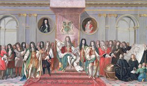 James II (1633-1701) Recebendo os Acadêmicos Matemáticos do Guache do Hospital de Cristo em papel) (detalhe de 234983)