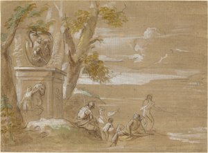 Uma paisagem com soldados e pescadores sentados de Antonio Visentini