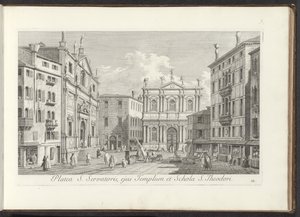 Vista de Campo San Salvador em Veneza
Platea S. Servatoris, ejus Templum et Schola S. Theodori (título sobre o objecto)
Vistas de edifícios e praças em Veneza (título da série)
Urbis Venetiarum prospectus celebrriores, ex Antonii Canal tabulis XXXVIII a de Antonio Visentini