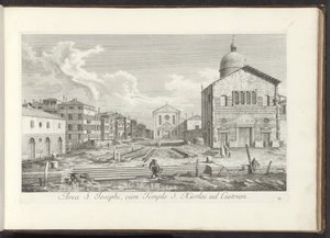 Gezicht op de Chiesa di San Giuseppe di Castello te Venetië Área de São José, com o Templo de São Nicolau no Castelo (título no objeto) Gezichten op bugemenen en pleinen in Venetië (título da série) Mais vistas famosas da cidade de Veneza, das pinturas do  de Antonio Visentini