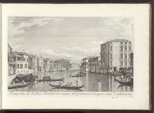 Gezicht no Canal Grande, Palazzo Bembo e Palazzo Vendramin-Calergi te Venetië Prospecto para as Casas de Bembo até Grimanos Calergios agora Vendramenos (título no objeto) Mais vistas famosas da cidade de Veneza, dos painéis do Canal Antonius 38 aer de Antonio Visentini