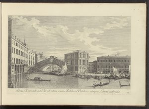 Gezicht op het Canal Grande, Palazzo dei Camerlenghi en de Rialtobrug te Venetië
Pons Rivoalti ad Occidentem, cum Aedibus Publicis utrique Lateri adjectis (título sobre o objecto)
Urbis Venetiarum prospectus celebrriores, ex Antonii Canal tabulis XXXVIII de Antonio Visentini