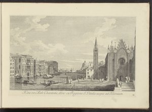 Gezicht op het Canal Grande en de Chiesa di Santa Maria della Carità te Venetië
Hinc ex aede Charitatis, illinc ex Regione S. Vitalis usque ad Telonium (título sobre o objecto)
Urbis Venetiarum prospectus celebrriores, ex Antonii Canal tabulis XXXVIII ae de Antonio Visentini