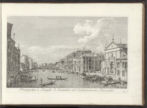 Gezicht no Canal Grande em kerk de San Stae te Venetië Vista do Templo de Santo Eustáquio para as Subestruturas de Rivoalti (título no objeto) As vistas mais famosas da cidade de Veneza, dos 38º painéis do Canal Antonius, impressos em latão por Antonio Vis