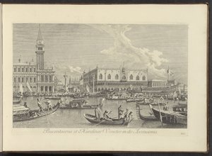Vista do Grande Canal em Veneza com o Bucintoro do doge
Bucentaurus et Nundinae Venetae in die Ascensionis (título sobre o objecto)
Urbis Venetiarum prospectus celebrriores, ex Antonii Canal tabulis XXXVIII aere expressi ab Antonio Vissentini em parte de Antonio Visentini