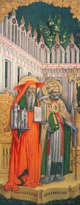 São Jerônimo e São Gregório, painel à esquerda da Virgem Enthroned com os Santos Jerônimo, Gregório, Ambrósio e Agostinho, 1446 (pós restauração) (ver 160893-99) de Antonio Vivarini