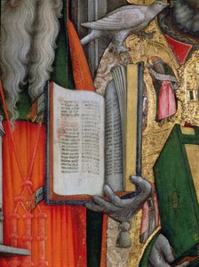 São Jerônimo Bíblia e St. Gregorys Dove, detalhe do painel esquerdo da Virgem Enthroned com os Santos Jerônimo, Gregório, Ambrósio e Agostinho, 1446 óleo sobre tela pós restauração ver 160893-99