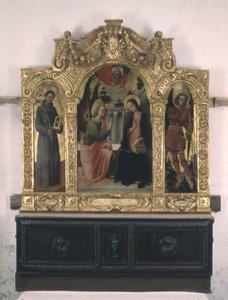 A Anunciação com a SS. Francisco e Miguel (tempera no painel) de Antonio Vivarini