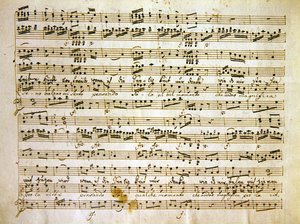 Final c18th cópia de uma página de manuscrito da pontuação de La scuola de gelosi de Antonio after Salieri