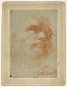 Cabeça masculina e esboço da mão direita segurando a caneta de Antonio da Correggio