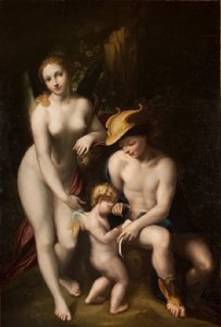 Vénus com Mercúrio e Cupido, A Escola do Amor, de Antonio da Correggio, exposta no castelo de Chenonceau. de Antonio da Correggio