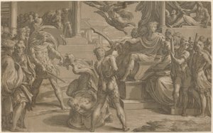 O Martírio dos Santos Pedro e Paulo [reto] de Antonio da Trento after Parmigianino