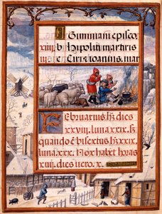 The month of February, miniatures from Livro de Horas de Dom Manuel, 1517-38 (tempera on vellum) de Antonio de Hollanda