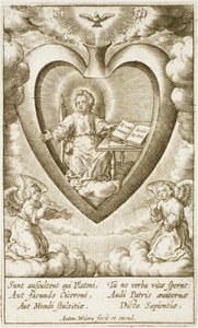 Menino Jesus sentado no Sagrado Coração com um livro aberto de Antonius Wierix (II)