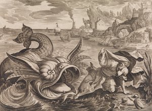 Jonas lançado na praia pelo peixe, ca. 1585 de Antonius Wierix