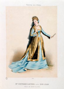 A cantora Pauline Lauters-Gueymard (Lauters Gueymard) (1834-1876) interpretando Dona Elvire na ópera Don Giovanni (Don Juan) (1756-1791), de Wolfgang Amadeus Mozart, durante uma apresentação no Teatro da Ópera em Paris. Litografia de Antony Morlon (1834-19